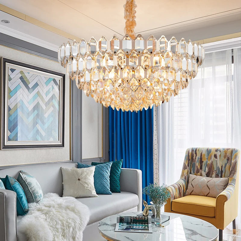lustre moderne en cristal design avec éclairage led - vue 5 sur 16