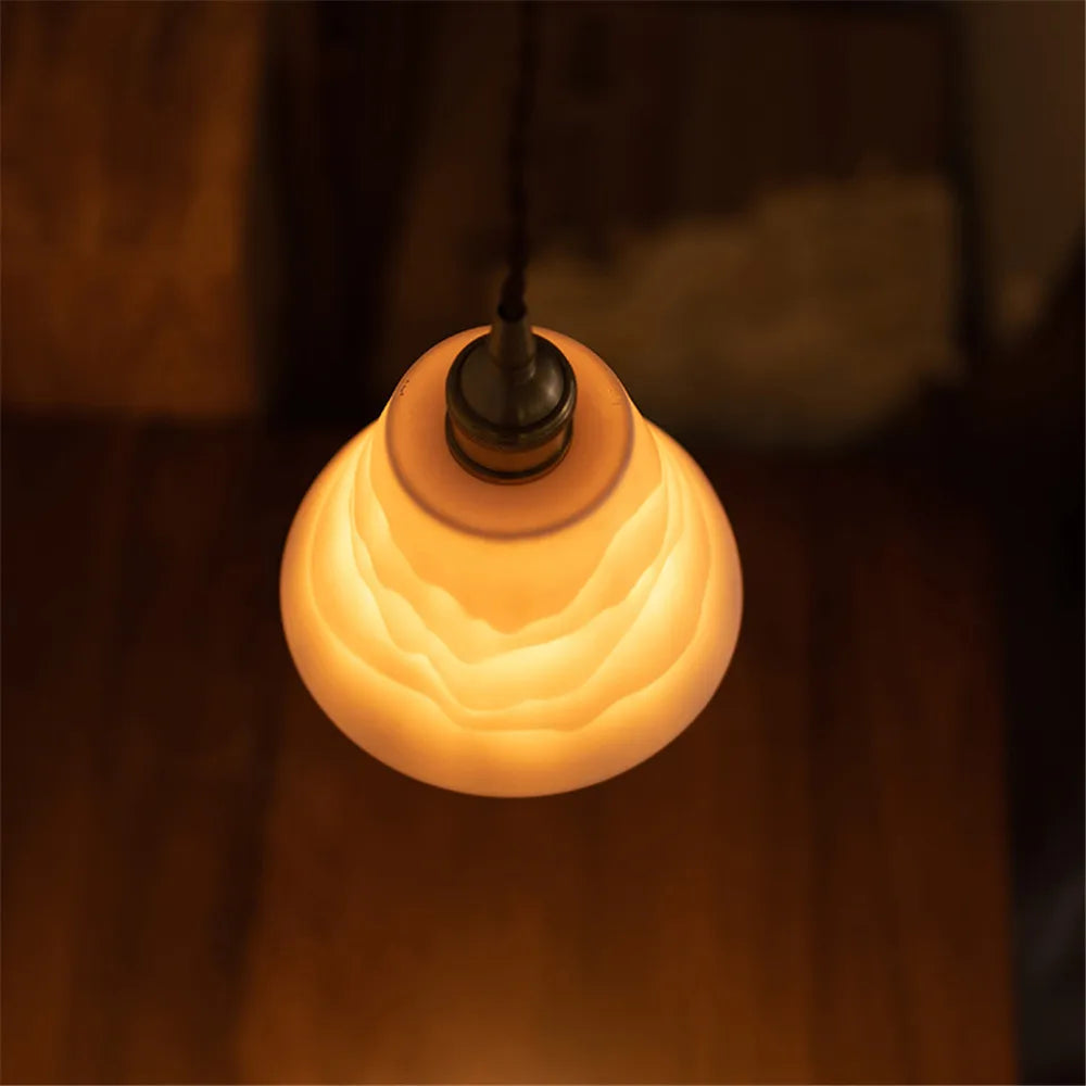 suspension rétro en laiton et céramique style loft pour décoration intérieure - vue 5 sur 6