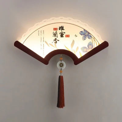 applique murale en bois éventail à led design rétro asiatique décoratif - vue 13 sur 18