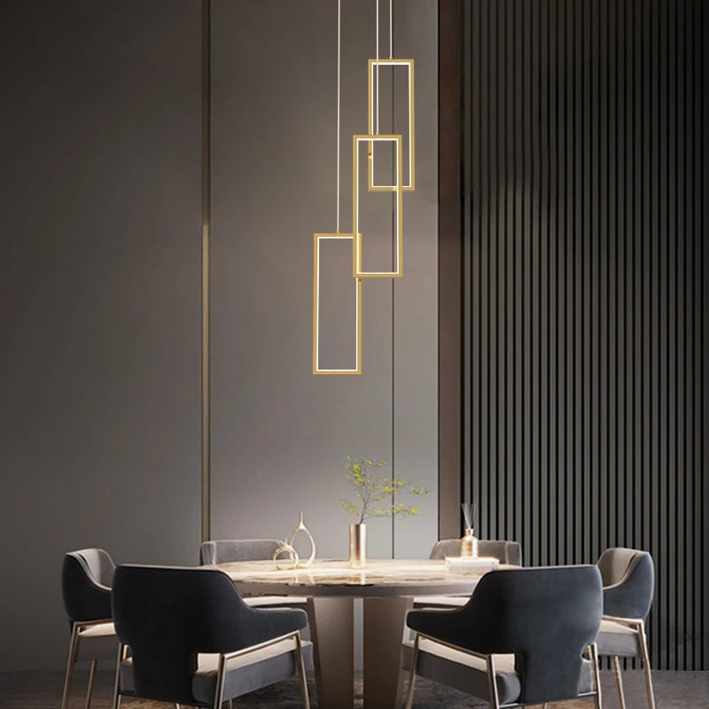 lustre led rectangulaire moderne en cuivre pour escaliers et loft - vue 5 sur 15