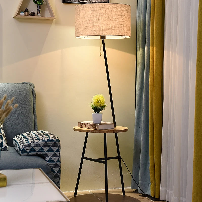 lampadaire en bois style européen avec plateau de rangement - vue 5 sur 9