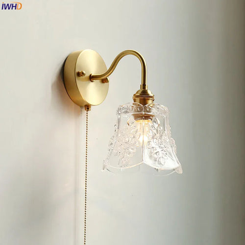 Applique murale moderne verre LED salle de bain miroir lumière tirer chaîne interrupteur chambre éclairage domestique nordique cuivre