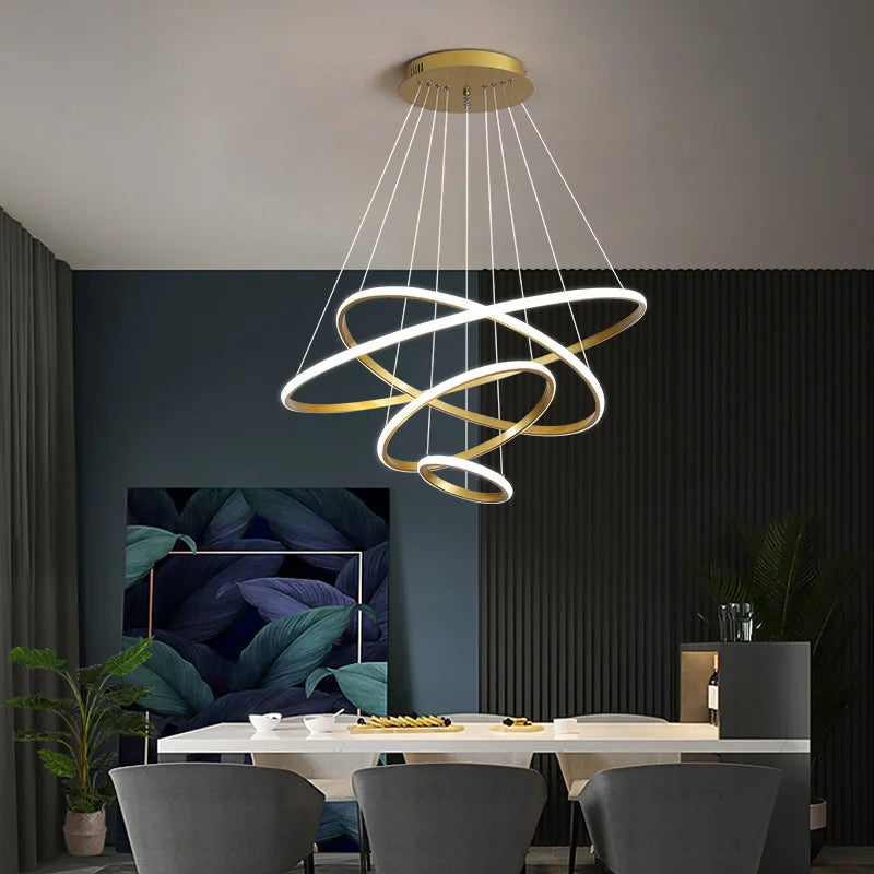 lustre moderne led en acrylique avec anneau lumineux - vue 4 sur 8