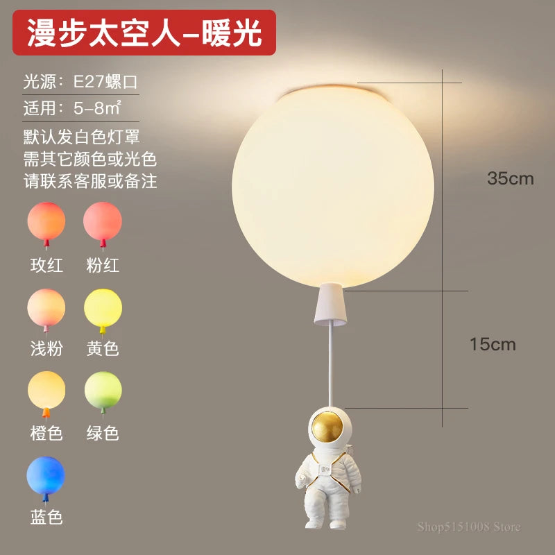 plafonnier led nordique créatif astronaute ballon pour enfants - vue 17 sur 21