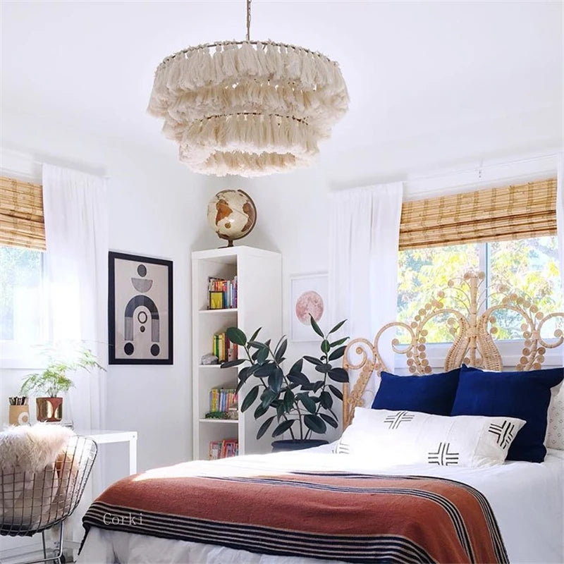 suspension moderne en coton avec pampilles design nordique artistique - vue 6 sur 22