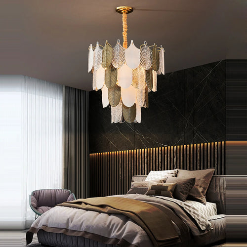 lustre design art déco moderne en acier inoxydable à led - vue 6 sur 12