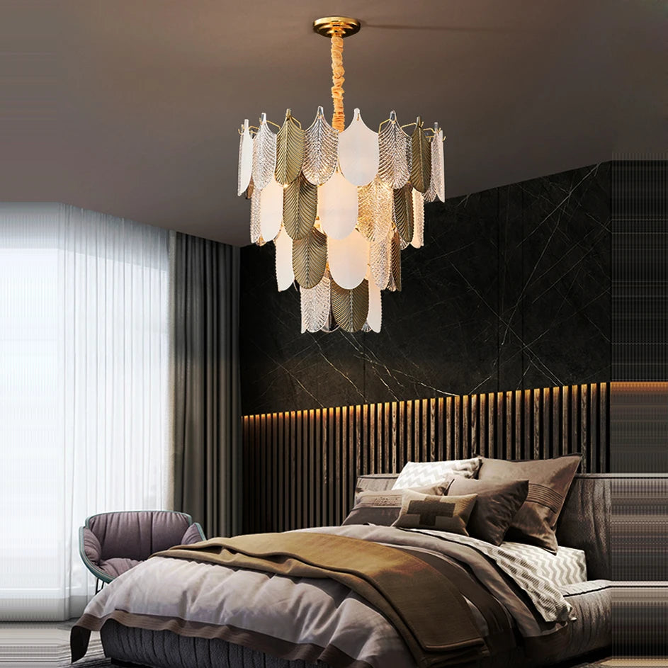 lustre design art déco moderne en acier inoxydable à led - vue 5 sur 12