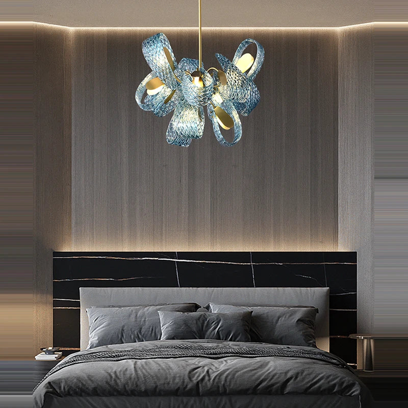 lustre art déco en cuivre et bleu pour intérieur élégant - vue 4 sur 21