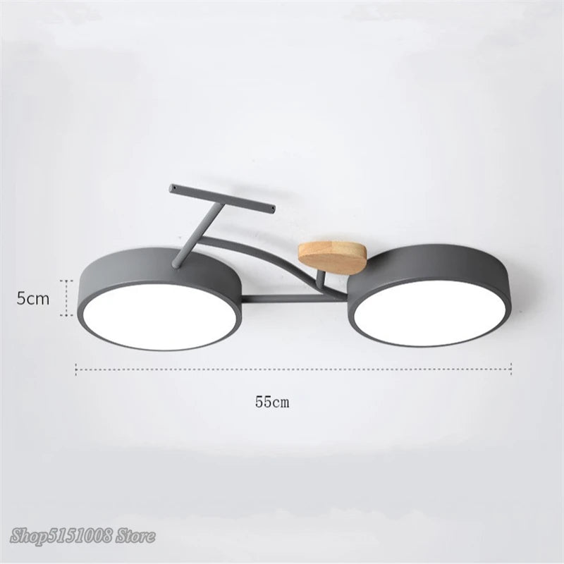 Plafonnier LED nordique 3 couleurs température vélo plafonnier pour enfants chambre enfants chambre de bébé vert blanc gris luminaire - vue 6 sur 9