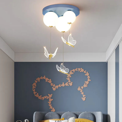 Lampe de chambre simple et moderne avec boule papillon plafonnier chaud et romantique pour chambre d'enfant suspension lumière intérieure