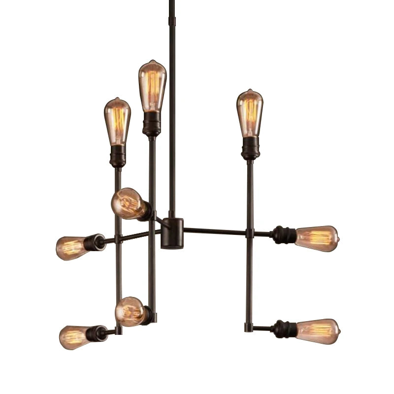 Retro industrial creativity 9 chandeliers, American country living room lights LOFT Loft Hotel bar personality lights - vue 3 sur 5