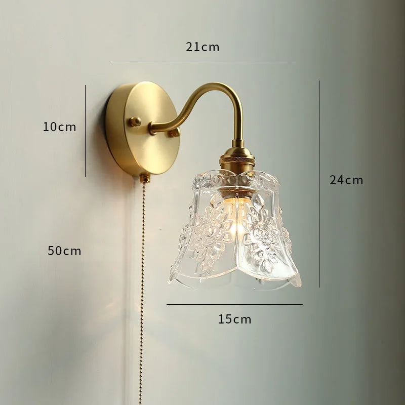 Applique murale moderne verre LED salle de bain miroir lumière tirer chaîne interrupteur chambre éclairage domestique nordique cuivre