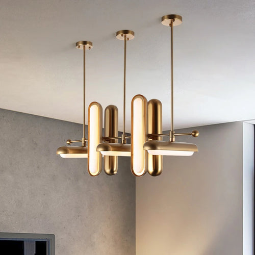lustre doré art déco en verre et fer pour un éclairage élégant - vue 4 sur 12