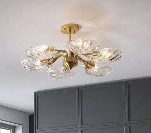 plafonnier en verre antique coquille cuivre lumière moderne design élégant - vue 7 sur 7