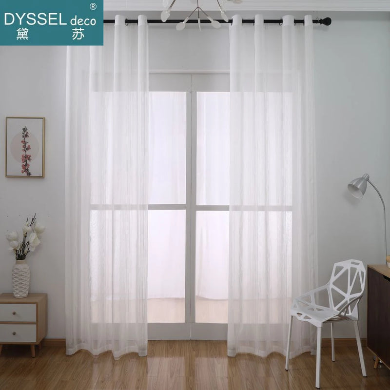 Rideau lin et tulle rayures style europeen salon