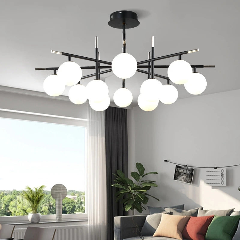 lustre nordique en fer avec boule de verre led pour restaurant