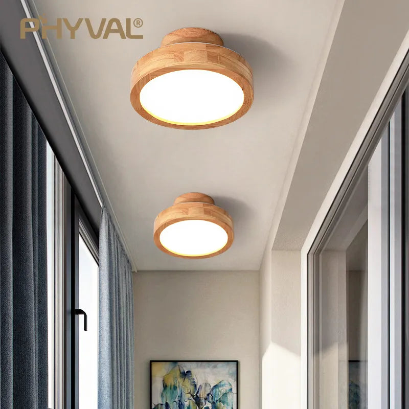 Plafonnier bois naturel moderne rond LED - vue 5 sur 10