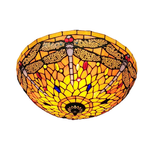 16Inch Dragonfly Ceiling Light Tiffany Style Glass Lamp European Retro Decorative Lighting Bedroom Balcony Bar LED Lighting E27 - vue 7 sur 6