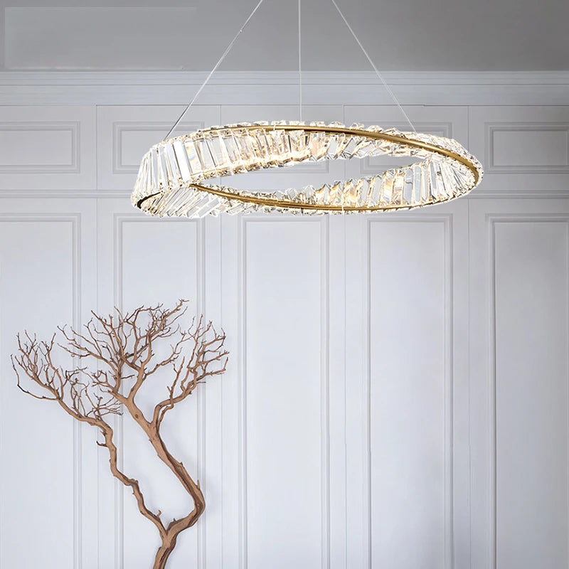 lustre moderne de luxe en cristal lampe annulaire suspendue - vue 4 sur 9