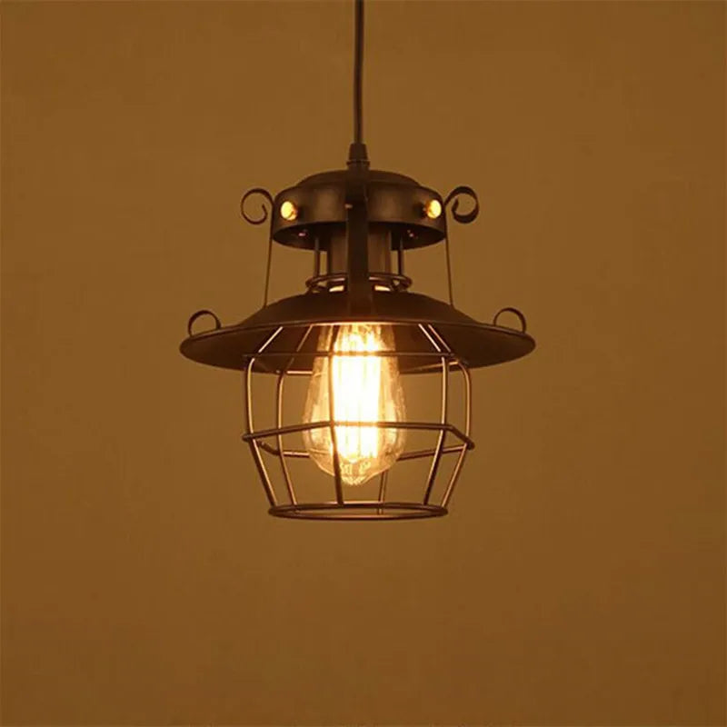 rétro vintage en fer forgé industriel lustre abat-jour antique plafonnier famille café restaurant (pas d'ampoule) - vue 5 sur 7