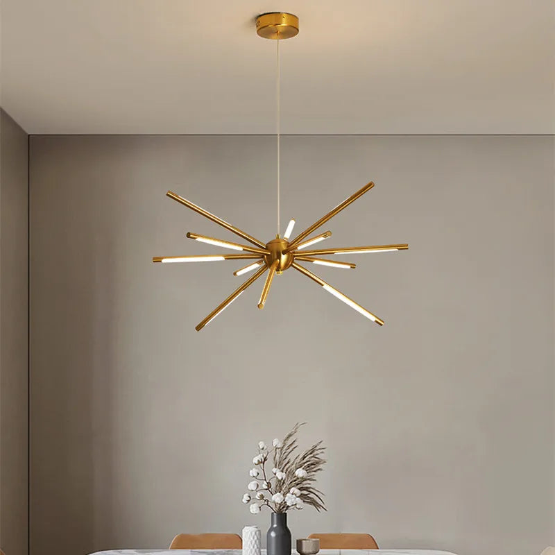 lustre vintage design spoutnik à branches en fer - vue 3 sur 13