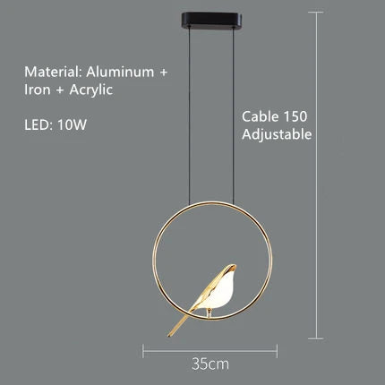 suspension LED oiseau fantaisie plaquée or design moderne ajustable - vue 19 sur 18