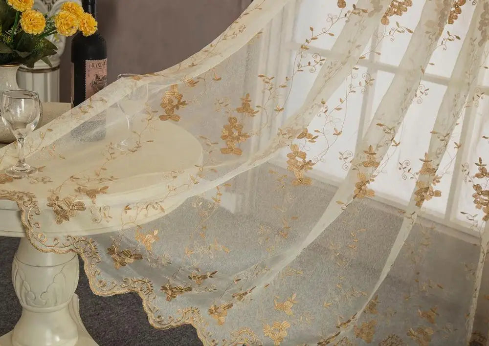 Rideau transparent broderie florale feston style europeen salon - vue 7 sur 8