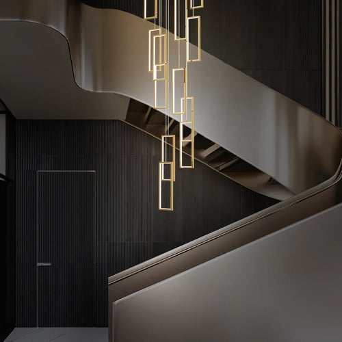 lustre led rectangulaire moderne en cuivre pour escaliers et loft - vue 3 sur 15