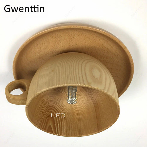 plafonnier nordique en bois design moderne luminaire décoratif - vue 4 sur 7