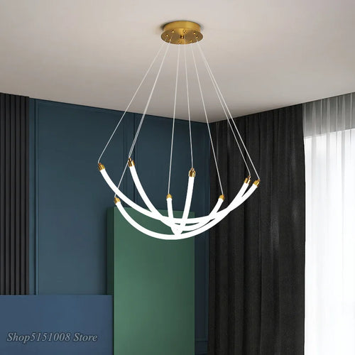 lustre nordique design led en acrylique et métal réglable - vue 2 sur 8