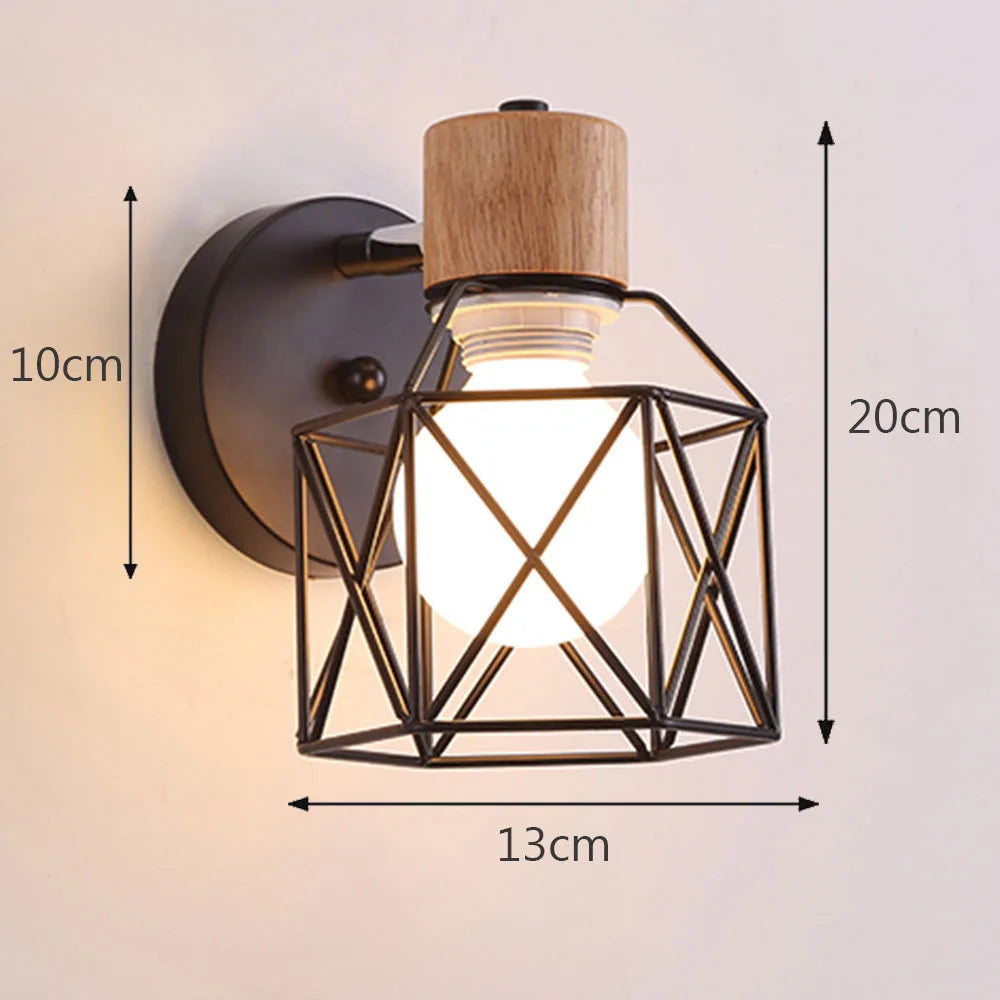 applique murale led moderne en bois avec cage en fer - vue 9 sur 9
