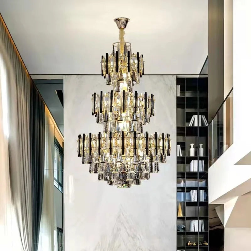 lustre en cristal de luxe pour escalier et hall d'hôtel - vue 4 sur 11