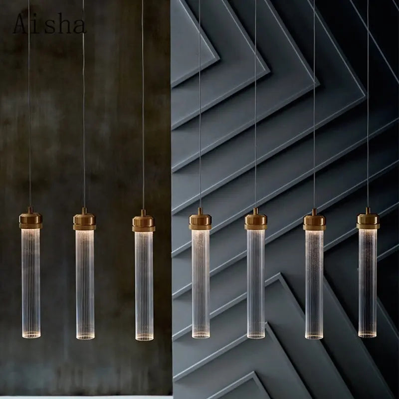 suspension en verre rayé design nordique créatif pour éclairage moderne