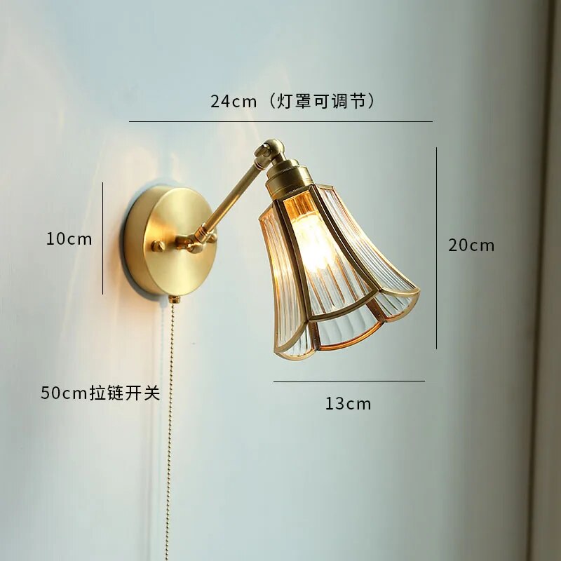 applique led moderne verre chaîne interrupteur nordique cuivre lumière - vue 15 sur 23
