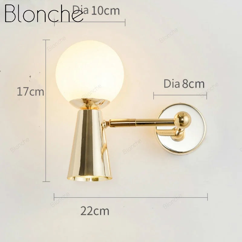 applique murale en fer forgé tête de verre rotative lampes LED décoratives - vue 6 sur 12