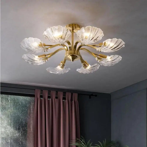 plafonnier en verre antique coquille cuivre lumière moderne design élégant - vue 2 sur 7