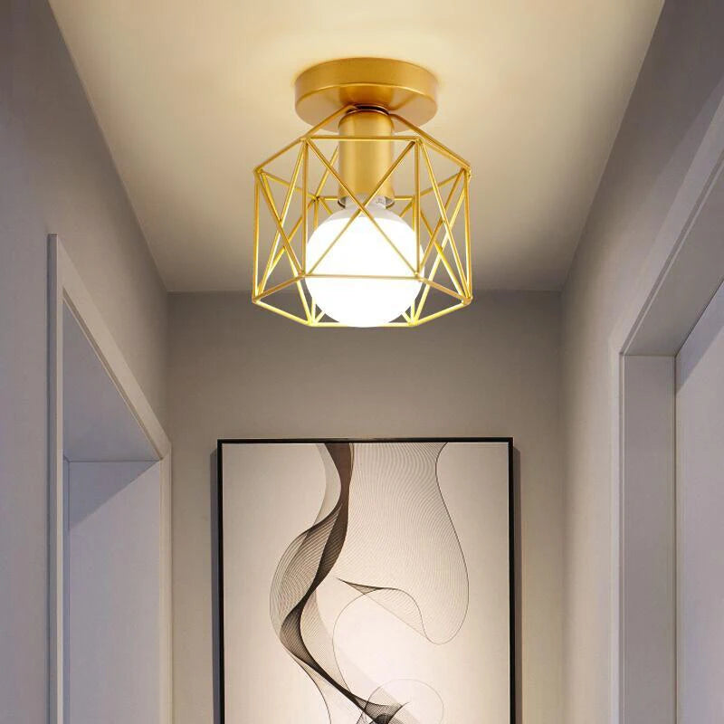 plafonnier rétro doré led en métal pour balcon couloir - vue 5 sur 10