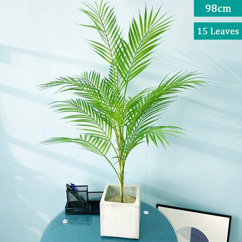 plantes tropicales palmier artificiel avec feuilles monstera décoration jardin - vue 5 sur 12