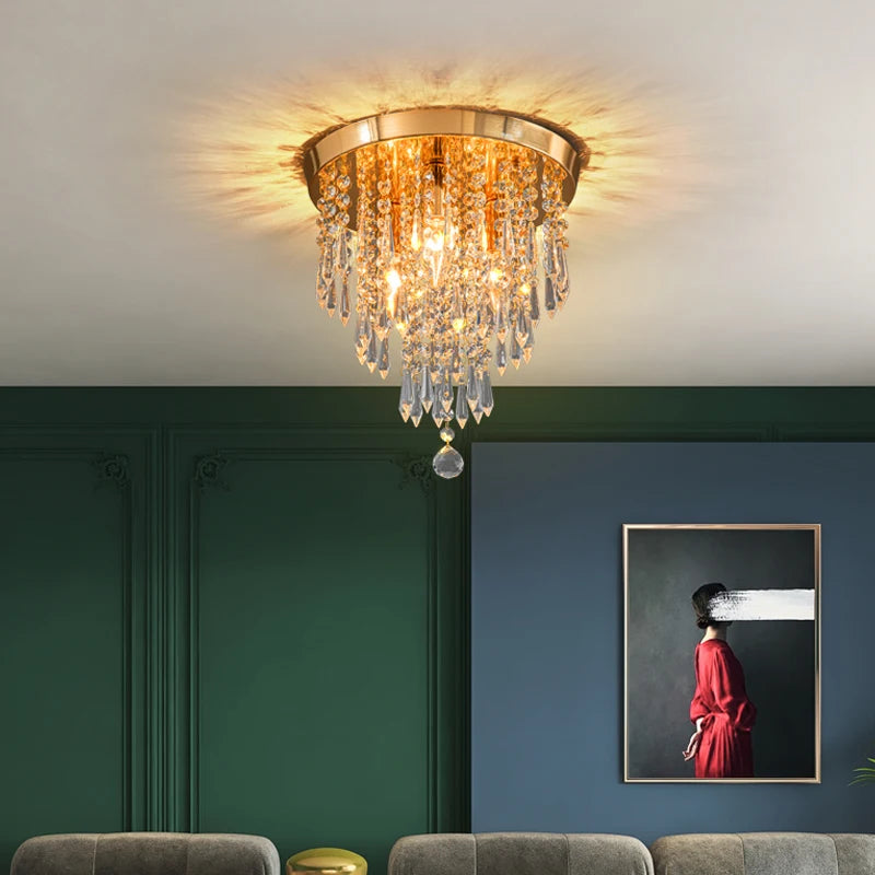 plafonnier doré en cristal luminaire d'intérieur ampoule remplaçable - vue 3 sur 8