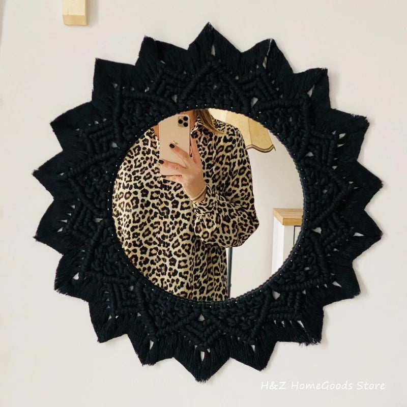 miroir décoratif en macramé style bohème pour décoration intérieure - vue 6 sur 11
