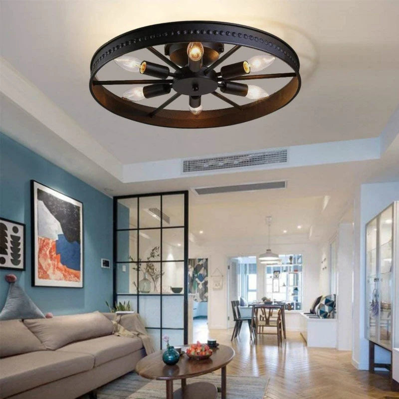 plafonnier rond en fer style industriel rétro américain décoratif - vue 4 sur 8