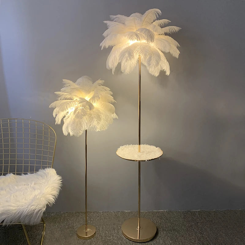 lampadaire nordique en plumes d'autruche avec éclairage led - vue 3 sur 12