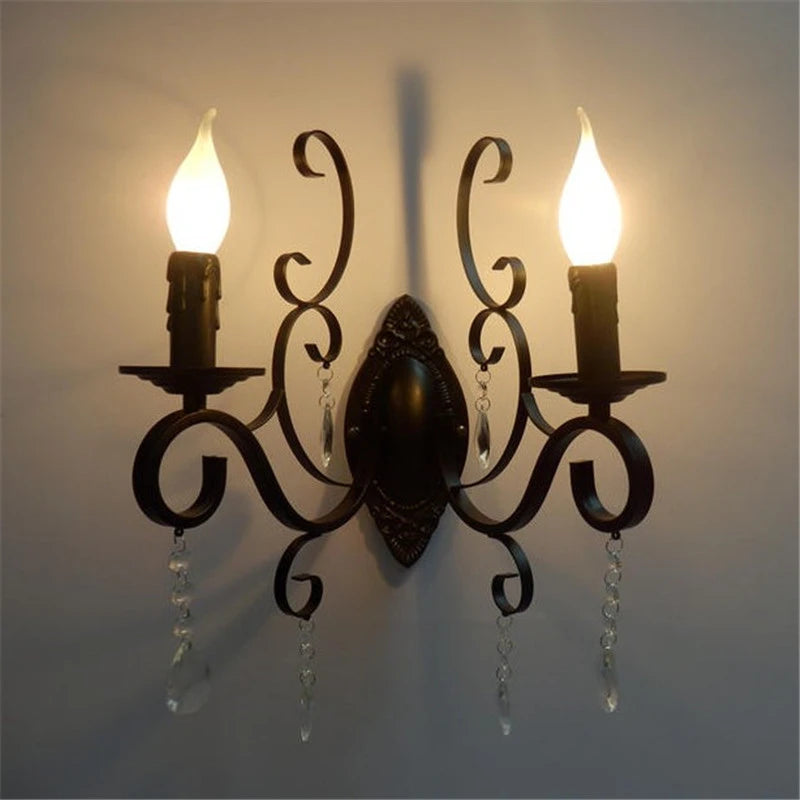 applique murale vintage en métal et cristal à double tête