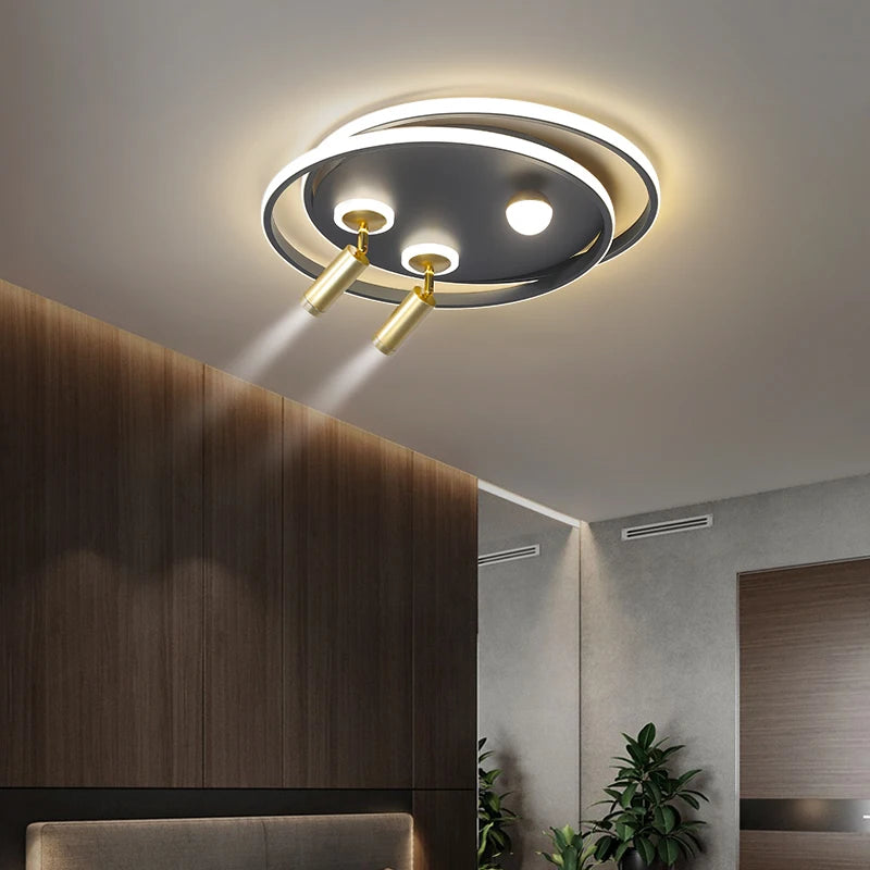 Lustre Led moderne lumières pour salon chambre étude salle éclairage or noir lampes luminaires Dimmable avec lustre de projecteur