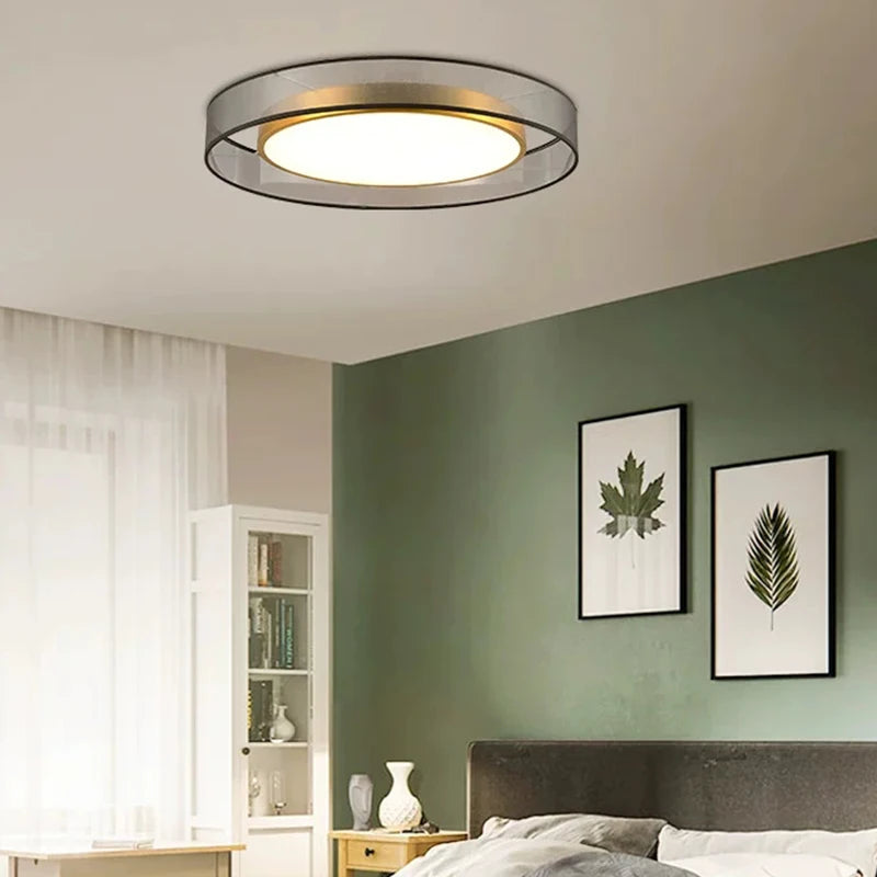 Plafonnier rond design simple LED et lanternes Jianmei hall rond tissu cuivre