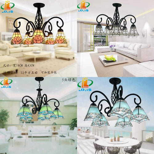 plafonnier en fer avec fleurs de rose en verre tiffany tendance - vue 2 sur 10