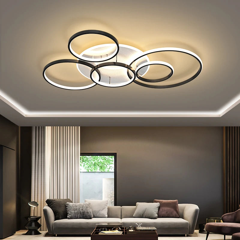 lustre éclairage variable noir moderne salon foyer