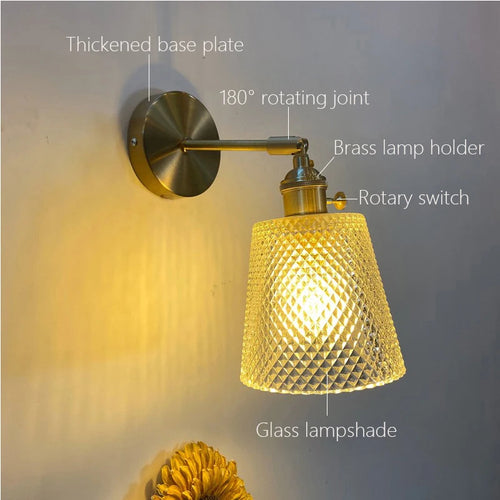 Applique murale verre rotatif laiton led miroir intérieur