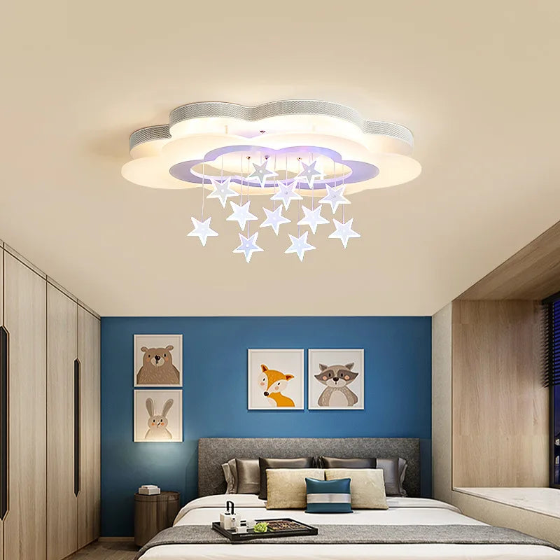 plafonnier lumineux étoiles nuages pour chambre d'enfants - vue 3 sur 10