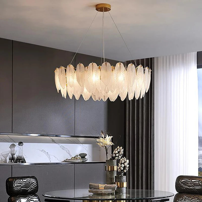lustre moderne en verre en forme de plume d'oie éclairage suspendu - vue 4 sur 12